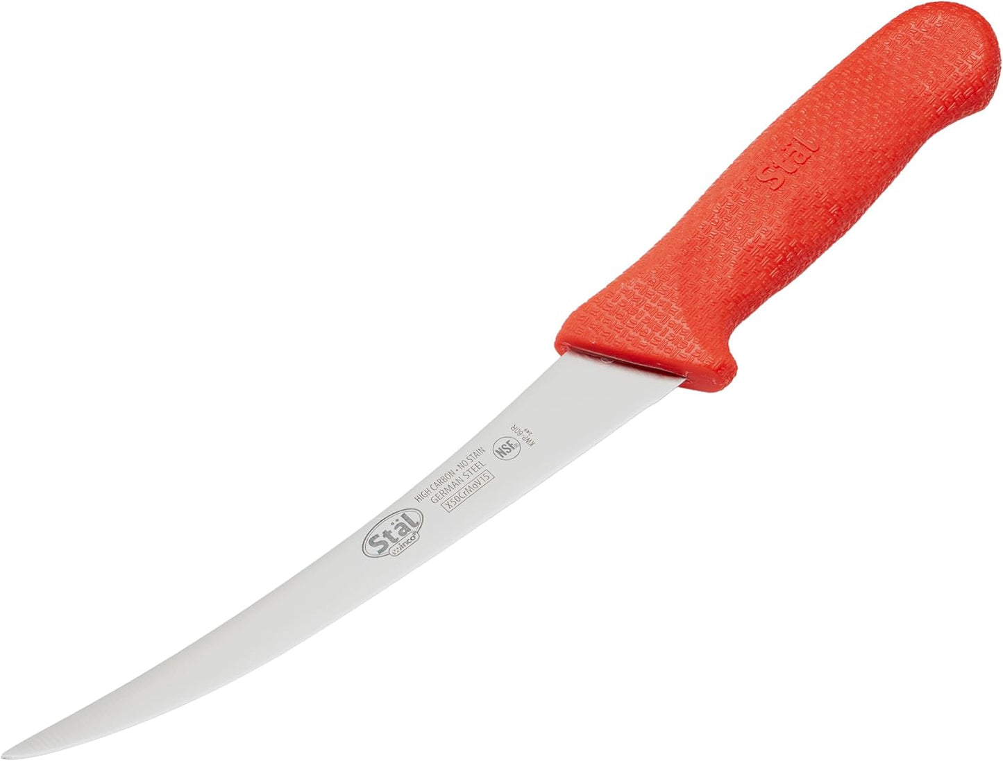 Winco 6" Red Plastic Commercial-Grade Boning Knife