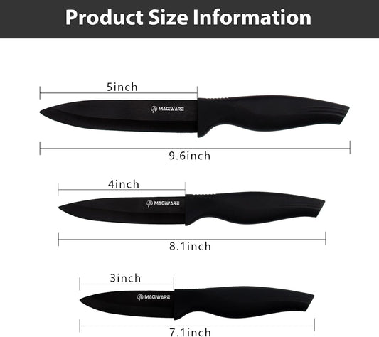 Magiware 6-Piece Paring Knife Set with Sheaths-Ceramic Blade Sharp Rust Proof Stain Resistant (include 5inch Utility Knife, 4inch Fruit Knife,3inch Paring Knifes)-Black (win0529)