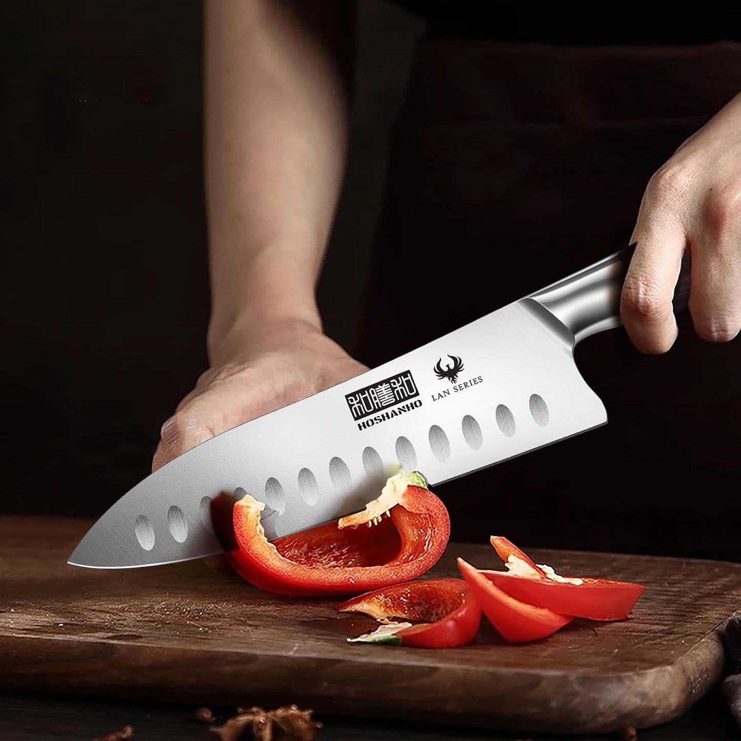 HOSHANHO 7" Chef Knife,Razor-Sharp Santoku Knife with Ergonomic Wood Handle