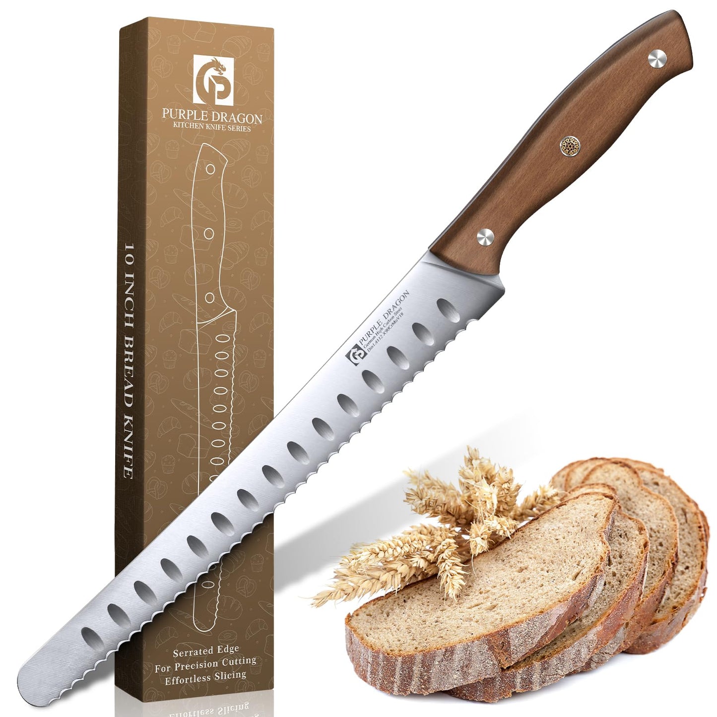Purple Dragon Bread Knife for Homemade Bread, Serrated Knife