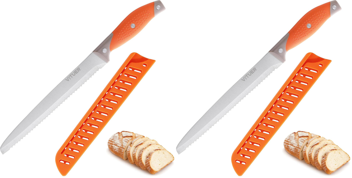 VITUER Bread Knife with Cover, 8 inch Serrated Bread Knife for homemade bread, Bread Cutter Ideal for Slicing Homemade Bread, Bagels, Cake (8-Inch Blade with 5-Inch Handle)