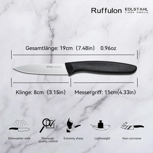Fruit Knife Set of 6,Straight Edge,Stainless Steel,PP Handle,Black