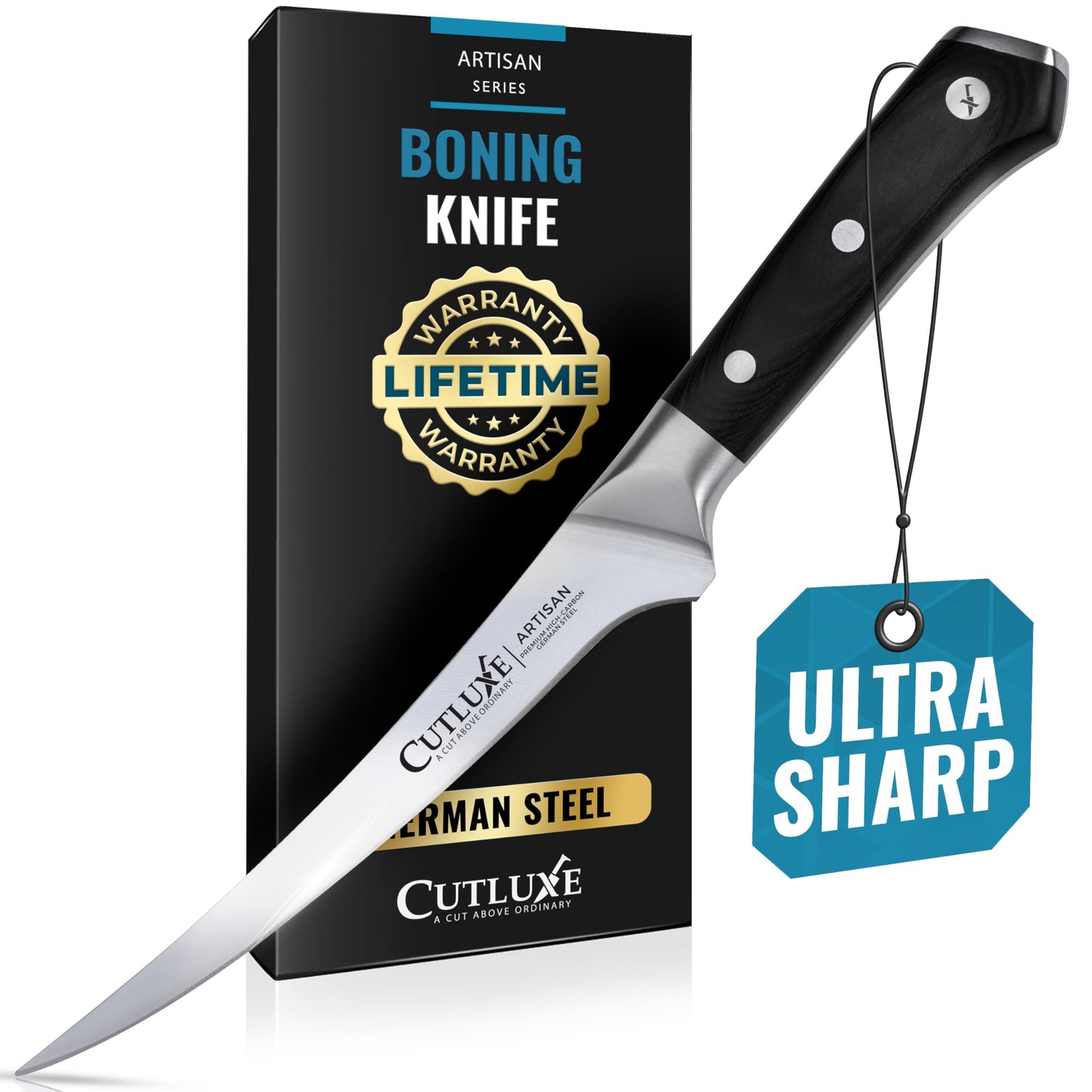 Cutluxe Boning Knife, 6" Razor Sharp Fillet Knife for Meat Cutting