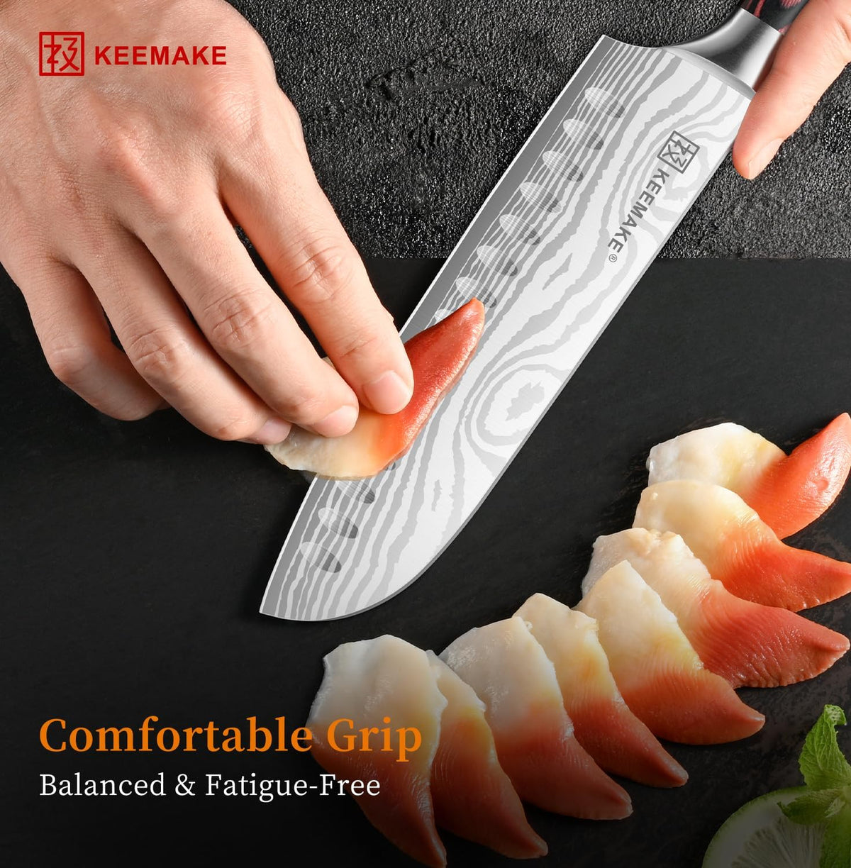 KEEMAKE 7" Santoku Knife, Razor Sharp Chef Knife with Ergonomic Handle