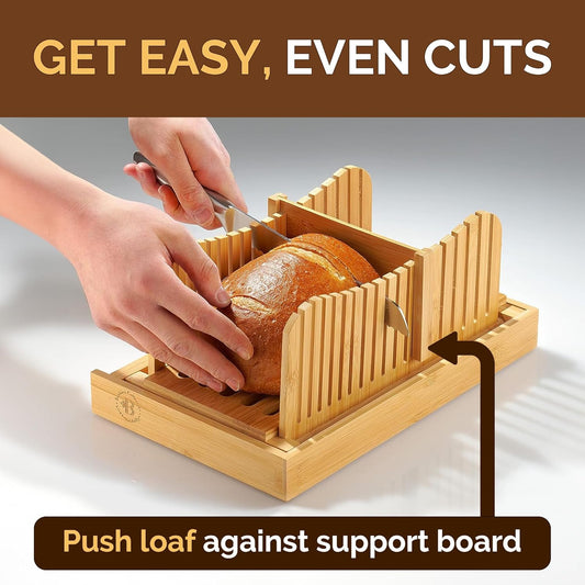 Bambüsi Bread Slicer for Homemade Bread with Knife Sourdough Cutter, Bamboo