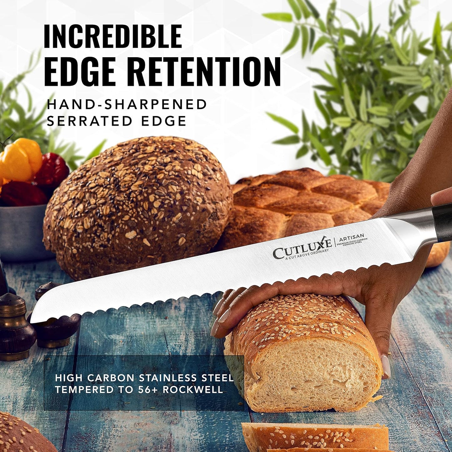 Cutluxe Bread Knife, 10" Serrated Knife for Sourdough & Homemade Bread