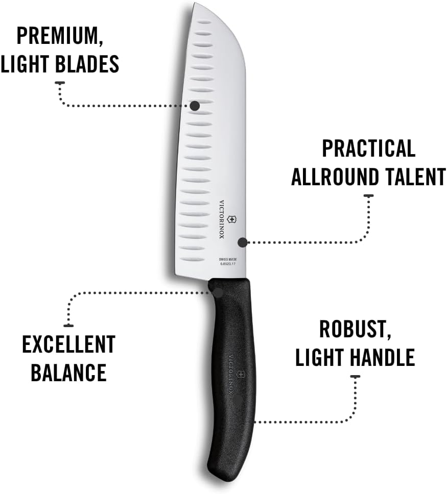 Victorinox Swiss Classic 7 Inch Santoku knife, Granton Blade, Black