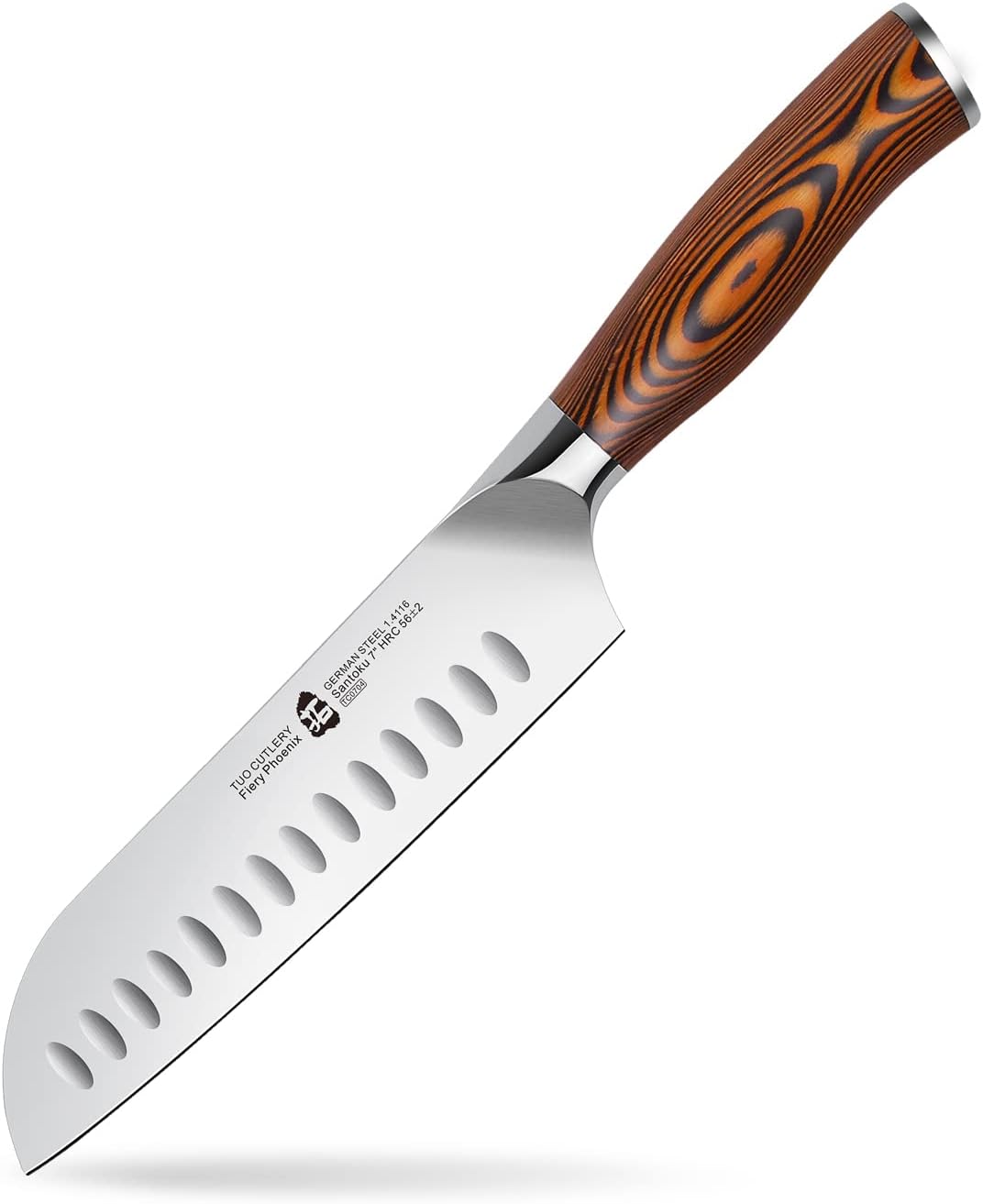 TUO Santoku Knife, 7 inch Japanese Chef Knife for Vegetable Chopping & Meat Dicing, High Carbon German Steel, Ergonomic Handle - Fiery Phoenix Series