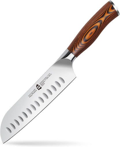 TUO Santoku Knife, 7 inch Japanese Chef Knife for Vegetable Chopping & Meat Dicing, High Carbon German Steel, Ergonomic Handle - Fiery Phoenix Series
