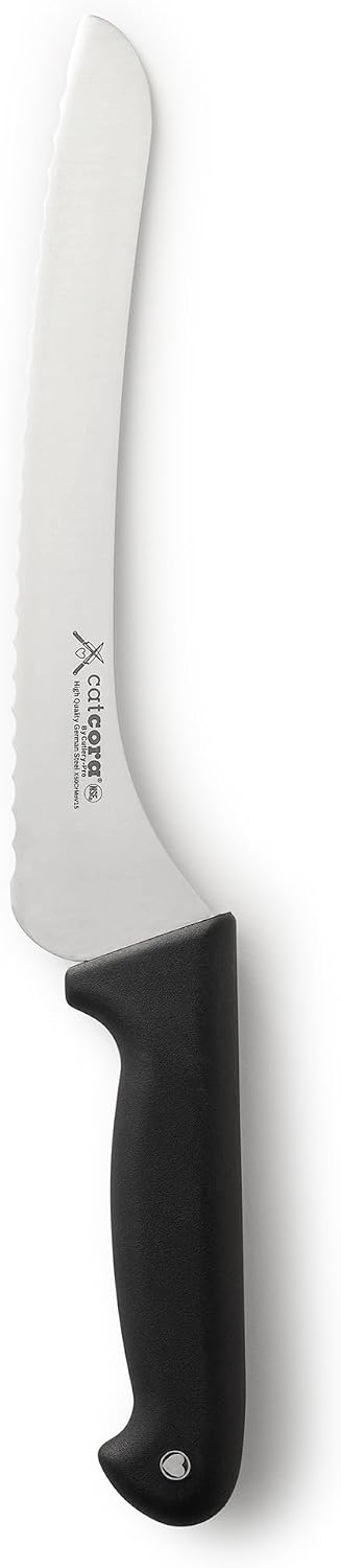 CAT CORA Offset Serrated Bread Knife, Professional 9-Inch German Steel Blade For Homemade Sourdough, Artisan Bread Slicing, or Cake Cutting, Ergonomic Soft-Grip Handle, NSF-Certified Kitchen Knife