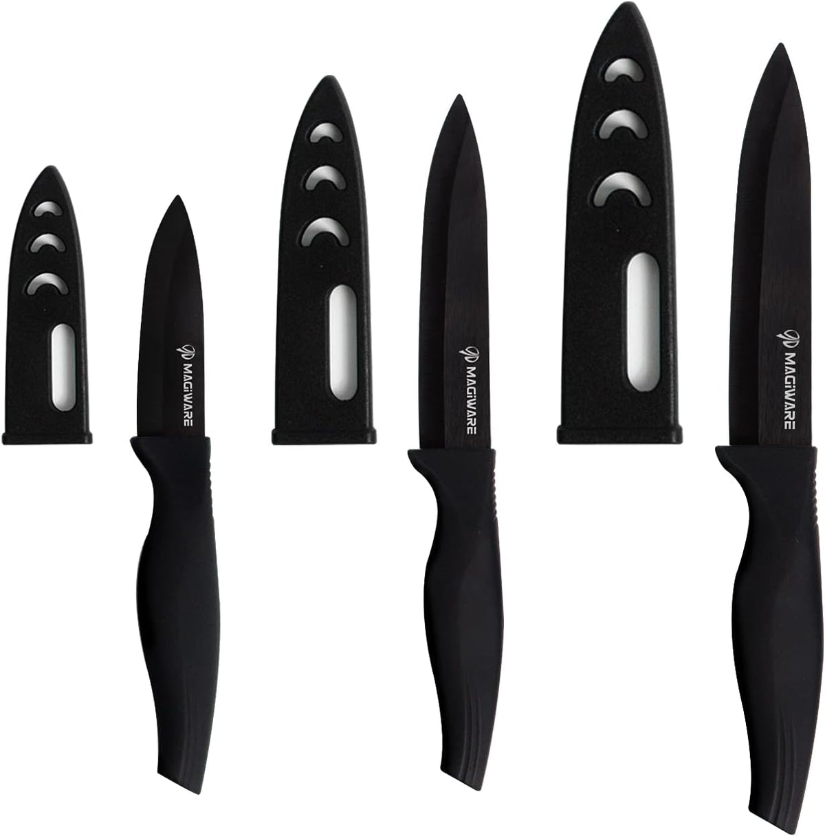 Magiware 6-Piece Paring Knife Set with Sheaths-Ceramic Blade Sharp Rust Proof Stain Resistant (include 5inch Utility Knife, 4inch Fruit Knife,3inch Paring Knifes)-Black (win0529)