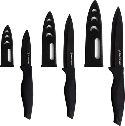 Magiware 6-Piece Paring Knife Set with Sheaths-Ceramic Blade Sharp Rust Proof Stain Resistant (include 5inch Utility Knife, 4inch Fruit Knife,3inch Paring Knifes)-Black (win0529)
