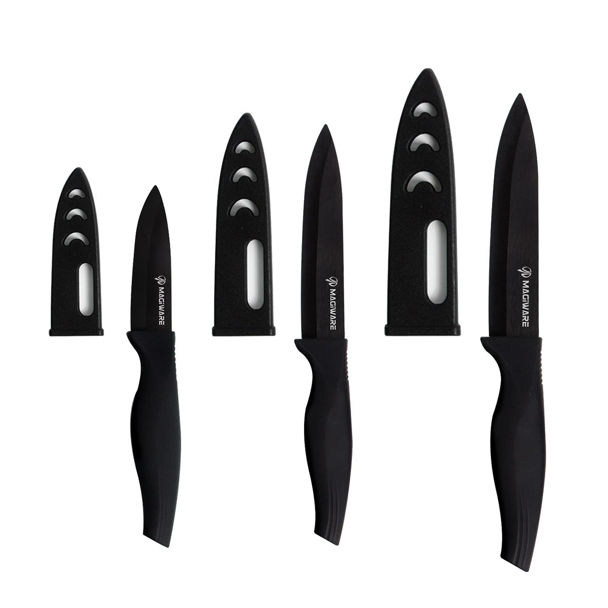 Magiware 6-Piece Paring Knife Set with Sheaths-Ceramic Blade Sharp Rust Proof Stain Resistant (include 5inch Utility Knife, 4inch Fruit Knife,3inch Paring Knifes)-Black (win0529)