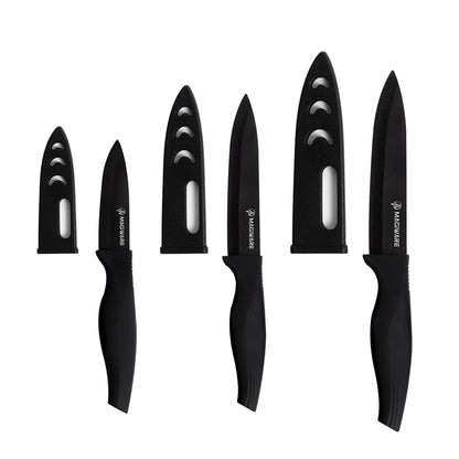Magiware 6-Piece Paring Knife Set with Sheaths-Ceramic Blade Sharp Rust Proof Stain Resistant (include 5inch Utility Knife, 4inch Fruit Knife,3inch Paring Knifes)-Black (win0529)