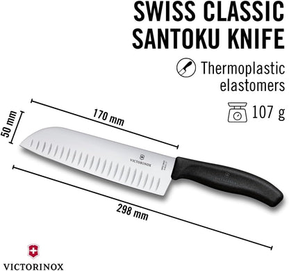 Victorinox Swiss Classic 7 Inch Santoku knife, Granton Blade, Black
