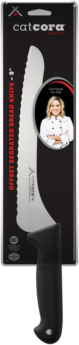 CAT CORA Offset Serrated Bread Knife, Professional 9-Inch German Steel Blade For Homemade Sourdough, Artisan Bread Slicing, or Cake Cutting, Ergonomic Soft-Grip Handle, NSF-Certified Kitchen Knife
