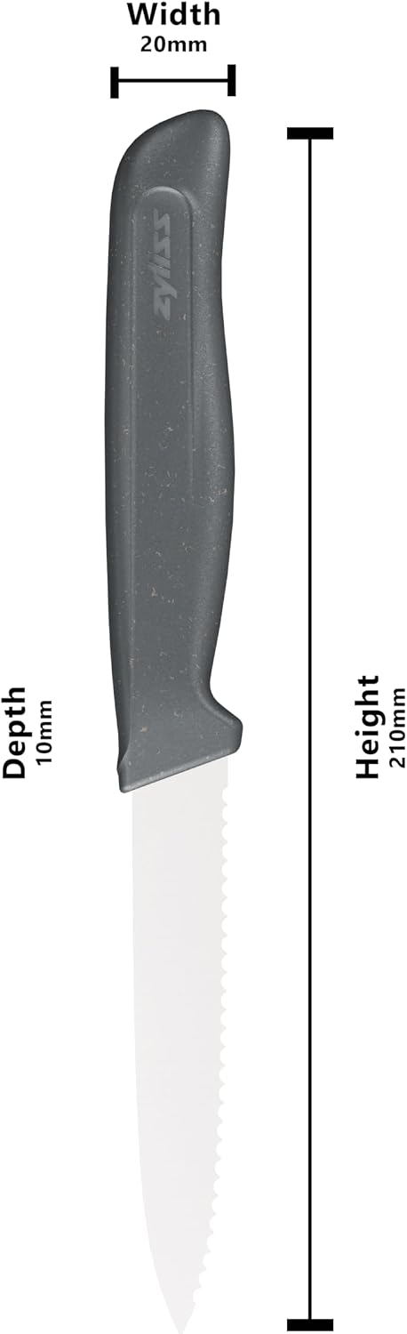 Zyliss Serrated Paring Knife – German Stainless Steel Blade with Sustainable Wheat Straw NonSlip Handle – Blade Guard Included – Dishwasher Safe – 3.9 inches - Gray
