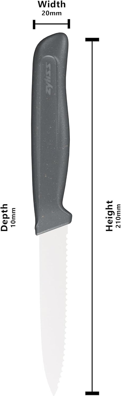 Zyliss Serrated Paring Knife – German Stainless Steel Blade with Sustainable Wheat Straw NonSlip Handle – Blade Guard Included – Dishwasher Safe – 3.9 inches - Gray