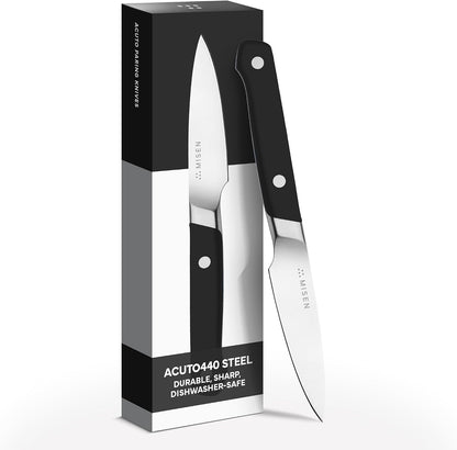 Misen 3.5‑Inch Paring Knife 2.0 - AICHI ACUTO440 High‑Carbon Stainless Steel, Rust‑Proof Blade - Ergonomic Spine, Precision Peeling, Trimming, and Slicing - Lightweight & Versatile - Black