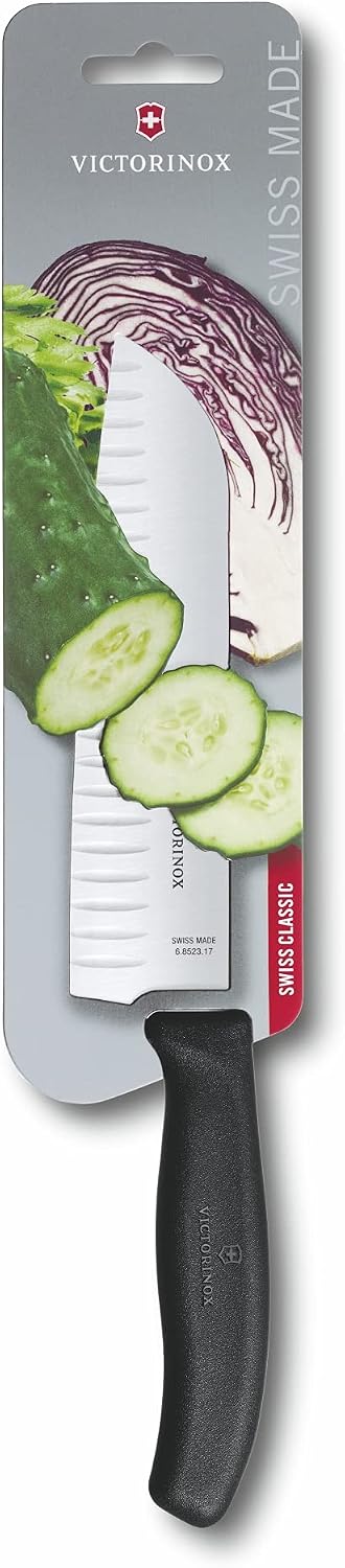 Victorinox Swiss Classic 7 Inch Santoku knife, Granton Blade, Black