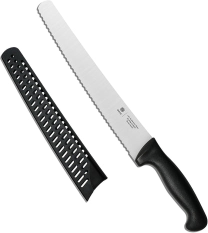 10-Inch Serrated Bread Knife with Sheath for Sourdough, German Steel
