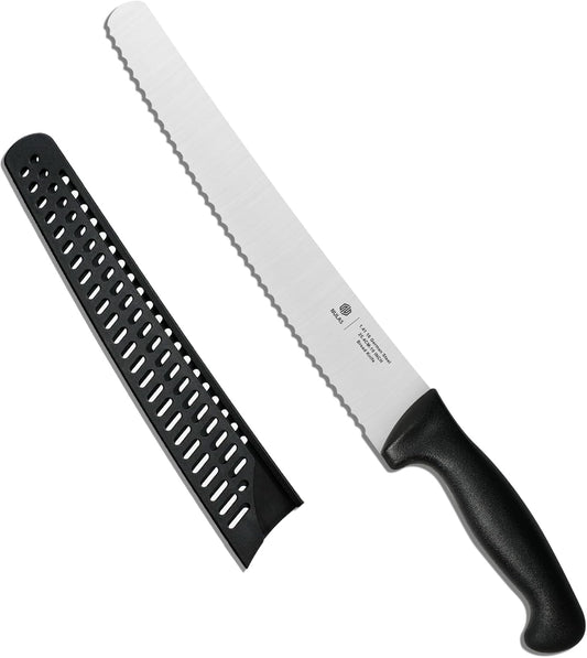10-Inch Serrated Bread Knife with Sheath for Sourdough, German Steel
