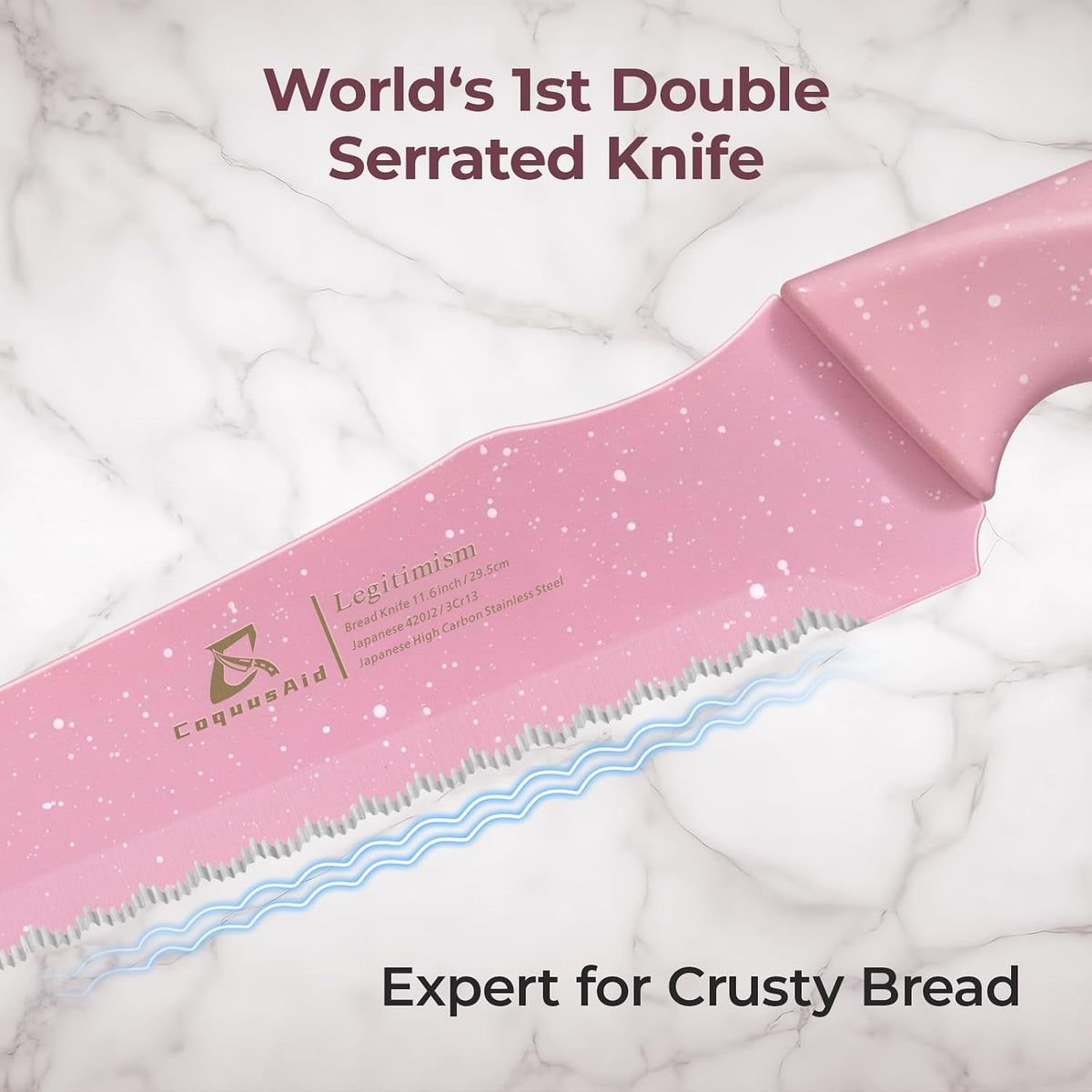 CoquusAid Bread Knife for Homemade Bread, World's 1st Double Serrated Knife