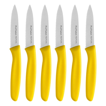 Serrated Paring Knife,Stainless Steel,6 Piece Fruit Knife,Colorful