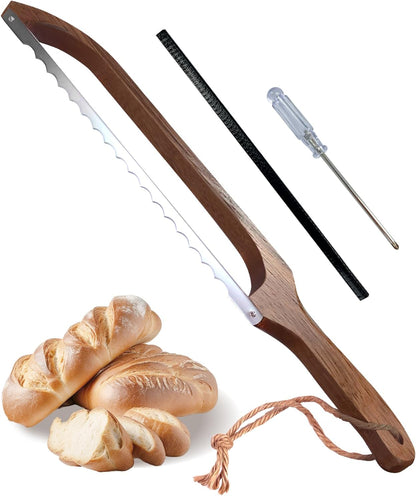 HOTTOR Sourdough Bread Knife, 16" Acacia Wood Slicer for Homemade Bread