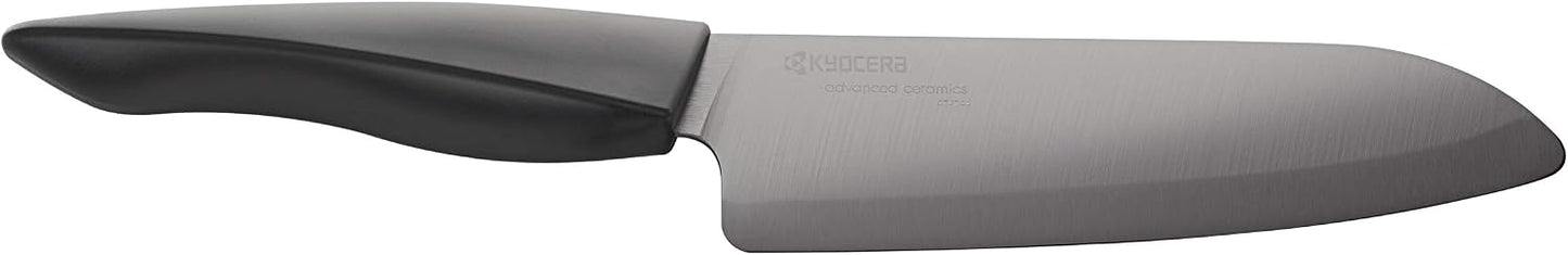 Kyocera Innovation Series Ceramic 6" Chef's Santoku Knife with Soft Touch Ergonomic Handle, Black Blade, Black Handle