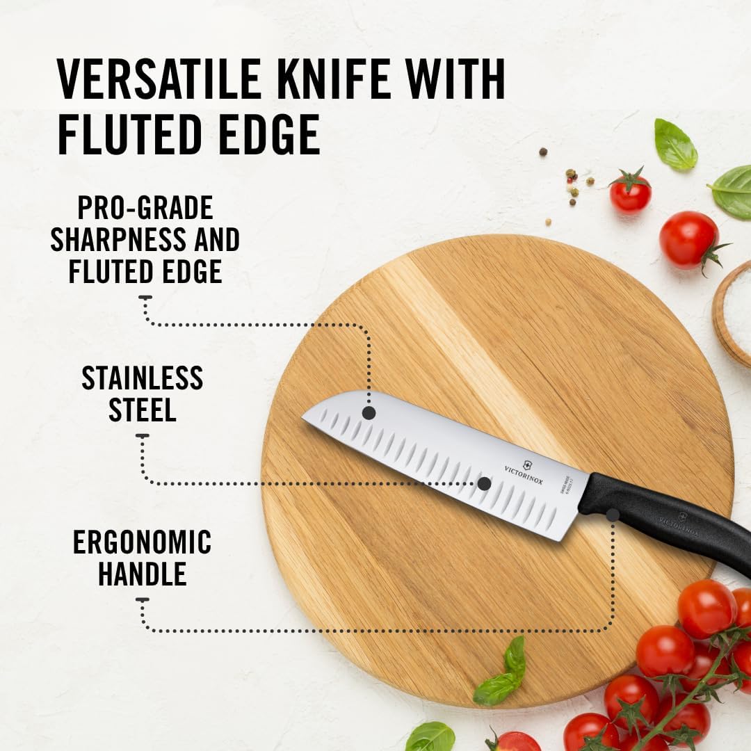 Victorinox Swiss Classic 7 Inch Santoku knife, Granton Blade, Black