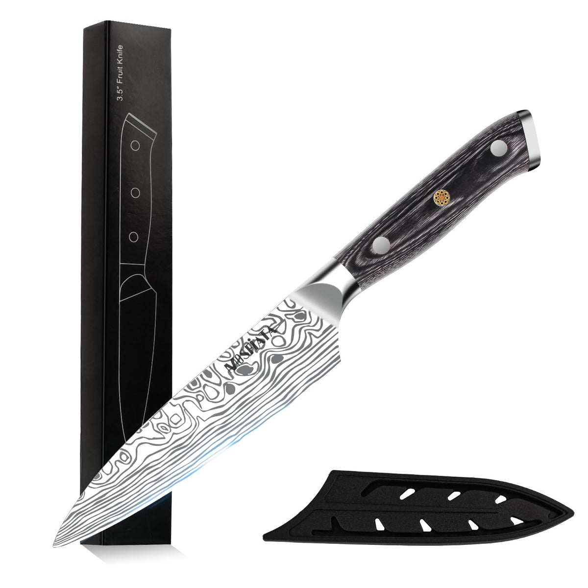 MOSFiATA Santoku Knife- 7 Inch Vegetable Knife Ultra Sharp Chopping Knife- Forged EN.4116 German Steel- Including Sheath,Finger Guard,Knife Sharpener,Full Tang,Best Gifts with Handmade Gift Box