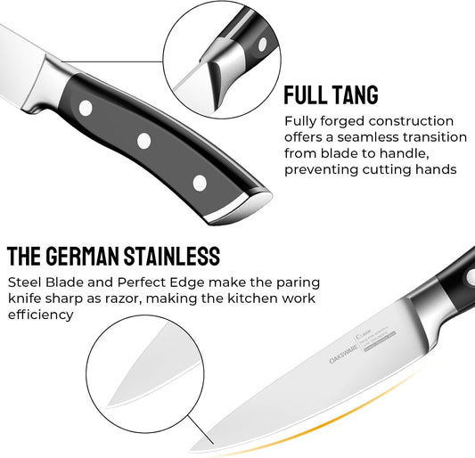 OAKSWARE 4 Inch Classic Paring Knife, German Steel Small Kitchen Knife