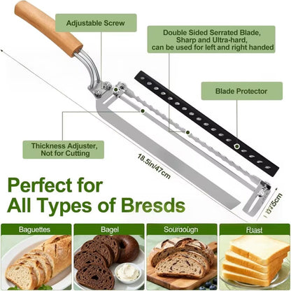 2026 Upgrade Adjustable Bread Knife, Bread Slicer for Homemade & Sourdough Loaves, Razor-Sharp Cutter for Crusty Sourdough & Baguette with Precision Thickness Guide, Best for Bakers (Yellow)