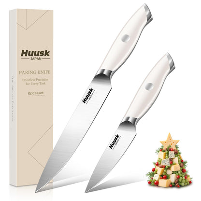 Huusk Paring Knife Ultra Sharp - 3.5" Small Kitchen Knife, Ivory White Grip