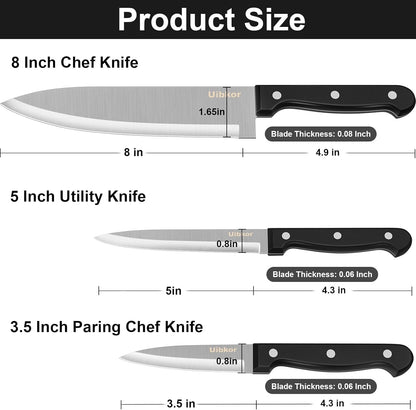 Kitchen Knife, 3-Pcs Knife Set, 8 Inch Chef Knife, 5 Inch Utility Knife