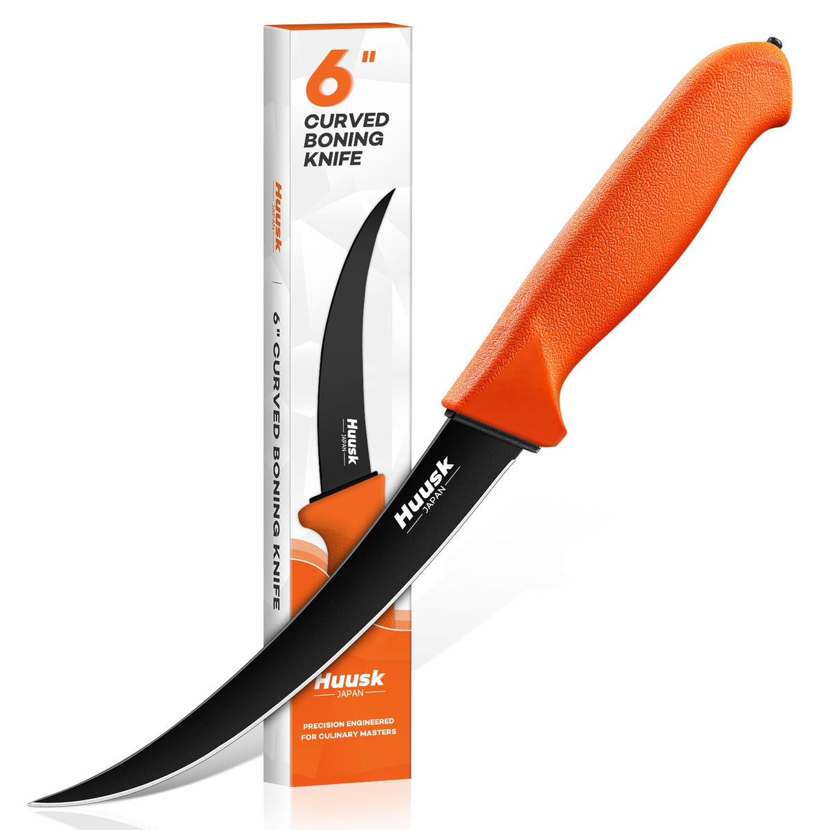 Huusk Curved Boning Knife - 6" Filet Knife for Meat Deboning Non‑Slip Grip