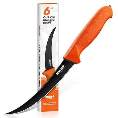 Huusk Curved Boning Knife - 6" Filet Knife for Meat Deboning Non‑Slip Grip