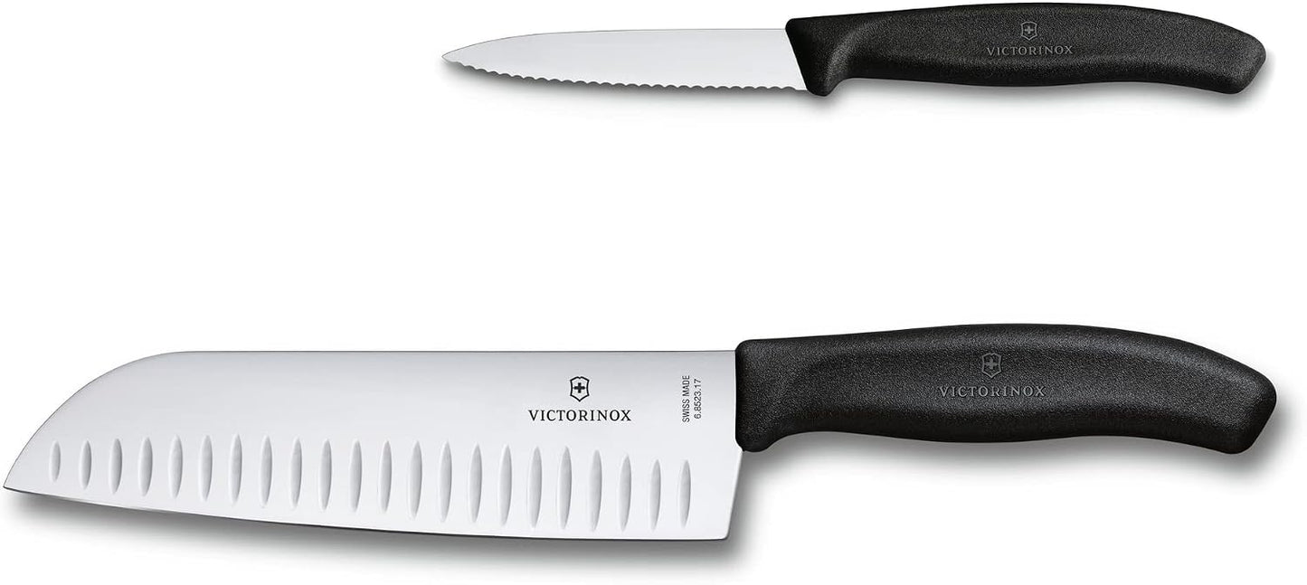 Victorinox Swiss Classic 7 Inch Santoku knife, Granton Blade, Black