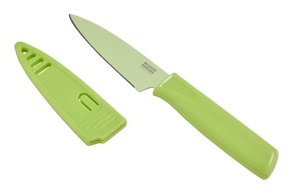Kuhn Rikon Colori® Paring Knife – 4 Inch Japanese Stainless Steel, Nonstick Blade, Ergonomic Handle & Sheath, Rainbow