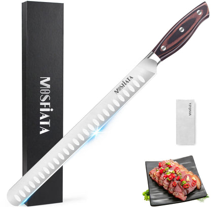 MOSFiATA Santoku Knife- 7 Inch Vegetable Knife Ultra Sharp Chopping Knife- Forged EN.4116 German Steel- Including Sheath,Finger Guard,Knife Sharpener,Full Tang,Best Gifts with Handmade Gift Box