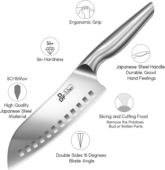Chef Knife 7 Inch, High-Carbon Stainless Steel Santoku, Dishwasher Safe