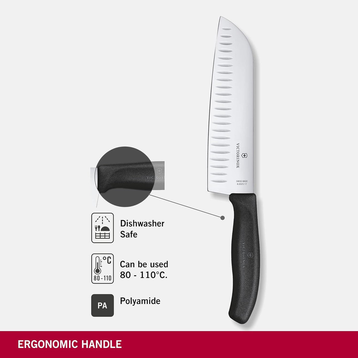 Victorinox Swiss Classic 7 Inch Santoku knife, Granton Blade, Black
