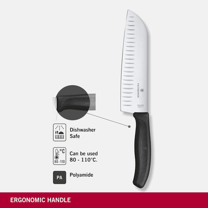 Victorinox Swiss Classic 7 Inch Santoku knife, Granton Blade, Black