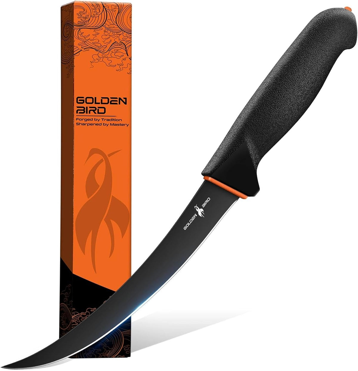 Golden Bird 6 Inch Curved Boning Knife for Meat Cutting with Non‑Slip Grip