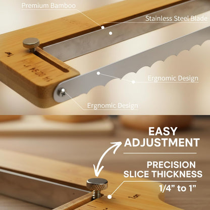 Adjustable Bread Knife for Homemade Bread, Precise Cutting Sourdough Bread, Serrated Blade Stainless, Manual Bow Design with Thickness Guide Sourdough Bread Slicer, Ideal Gift for Baker