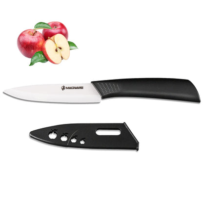 Magiware 6-Piece Paring Knife Set with Sheaths-Ceramic Blade Sharp Rust Proof Stain Resistant (include 5inch Utility Knife, 4inch Fruit Knife,3inch Paring Knifes)-Black (win0529)