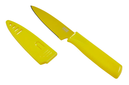 Kuhn Rikon Colori® Paring Knife – 4 Inch Japanese Stainless Steel, Nonstick Blade, Ergonomic Handle & Sheath, Rainbow