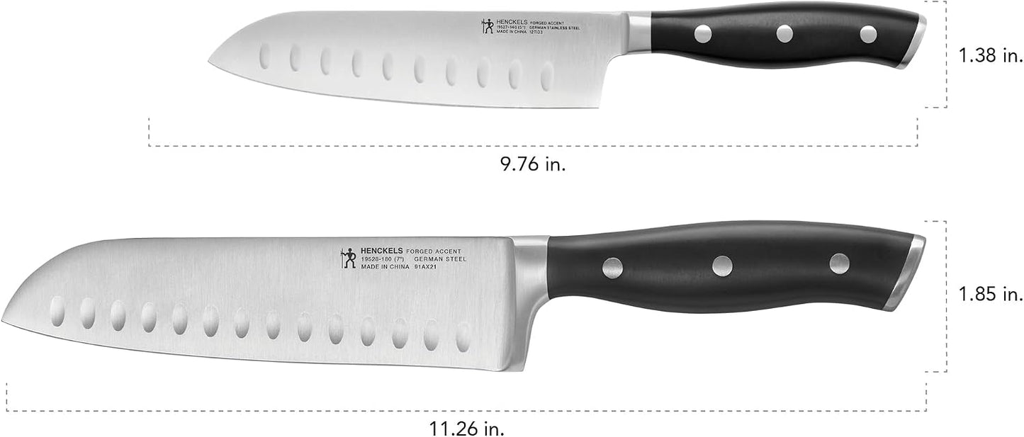 HENCKELS Forged Accent Razor-Sharp 2-pc Knife Set, Santoku Knife 5 Inch, Santoku Knife 7 Inch, German Engineered Informed by 100+ Years of Mastery,Black