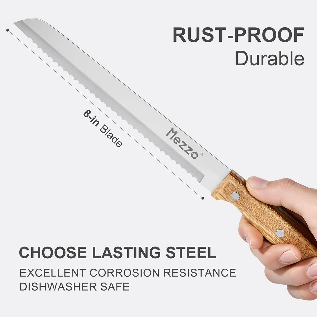 Mezzo Serrated Bread Knife for Homemade Bread, High Carbon Steel Sourdough Knife Cutter for Slicing Bread, Bagels & Cake, Razor Sharp Premium 8-Inch Bread Cutting Knives with Gift Box
